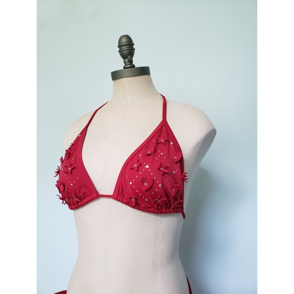 VTG Y2K Victoria's Secret Women's L Triangle Bikini Set Red Studded Cutouts - Picture 5 of 8